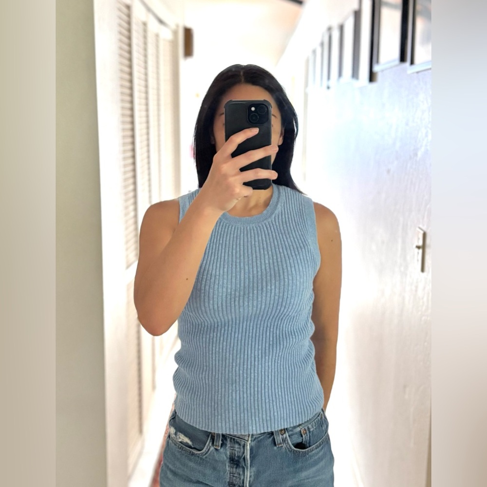 Fitted Ribbed Blue Tank Top